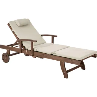 BELIANI Gartenliege Dunkelbraun u. Taupe Akazienholz Verstellbar Rollbar Sonnenliege mit Tisch und Auflage Terrasse Garten Balkon Modernes Design - Braun, Beige