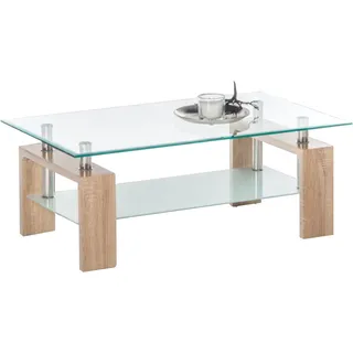 Stolkom Sp.z.o.o. Couchtisch in Eiche dekor, sonoma eiche dekor, glas, H:46cm, Tische, Couchtisch, Sicherheitsglas 8mm stark, Edelstahlrohre als Distanzhalter