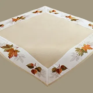 Tischdecke 85 x 85 cm "Stickerei Blätter" beige bunt Mitteldecke Herbst Tischdeko Herbstdeko