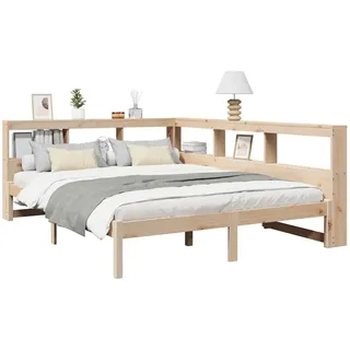 vidaXL Massivholzbett mit Regal ohne Matratze 160x200 cm Kiefernholz - Braun