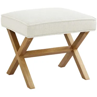 Amazon Basics Moderner Polsterhocker, gepolstert, quadratisch, für Eingangsbereich, Flur, Wohnzimmer, Leinen, Massivholz, Elfenbeinfarben, 45.7 x 50.8 x 45.7 cm