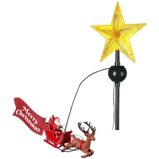 Wintem Gelbe und rote Weihnachtsbaumspitze mit Stern und rotierendem Schlitten - Ideal zum Dekorieren Ihres Weihnachtsbaums auf lustige und praktische Weise - LED-Beleuchtung innen - 51 x 29 x 8 cm