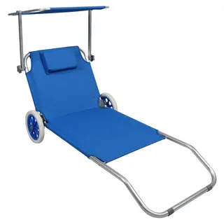 Mid.you Gartenliege , Blau , Metall, Textil , 165x16x65 cm , verstellbares Dach, klappbar, Rückenlehne verstellbar , Gartenmöbel, Gartenliegen, Sonnenliegen