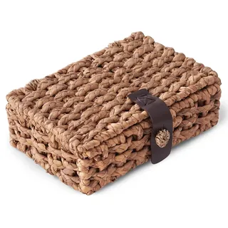 Aufbewahrungskorb mit Deckel, Rattan Korb, Wasserhyazinthe geflochtene Dekobox für Regal, Couchtisch, Konsolentisch, Wohnkultur (Groß)