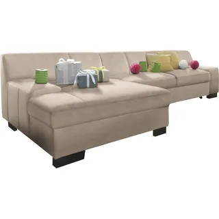 DOMO collection Ecksofa »Norma, elegant & modern, mit flachen Armlehnen, Breite 268cm, L-Form« wahlweise mit Bettfunktion, beige
