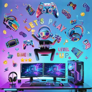 wondever Wandtattoo Gamer Junge Wandaufkleber Gaming Controller Videospiel Wandsticker Wanddeko für Kinderzimmer Jungen Schlafzimmer Spielzimmer