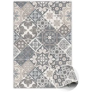 Tulup Vinyl Teppich 150x225 cm Katalanische Blumen , Beige , Kunststoff , Rechteckig , 150x225 cm , Teppiche und Böden, Teppiche, Outdoorteppiche