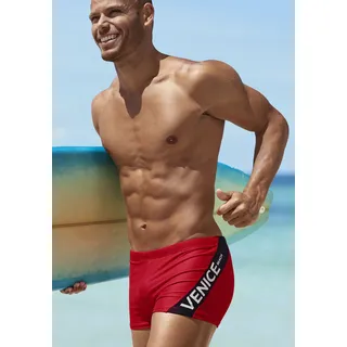 Boxer-Badehose VENICE BEACH, Herren, Gr. 6, N-Gr, rot, Recycling-Polyamid, unifarben mit Farbeinsatz, Badehosen Boxer-Badehose, mit Logo-Schriftzug, Topseller