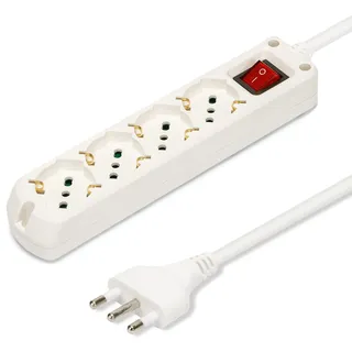 Velamp MULTIT-I-S40 Steckdosenleiste mit beleuchtetem Schalter, 4 bivalente 16A Steckdosen, 1,5m Kabel, Bianco