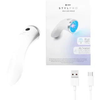 STYLPRO Mini LED Zauberstab - Blaue Lichttherapie für Akne und Haut, hilft bei Hautunreinheiten, Pickeln, Entzündungen, Rötungen, 3x Modi, 28 x Hochleistungs-LEDs Blau, Rot, NIR. wiederaufladbar