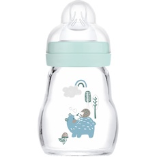 Bild Feel Good Babyflasche aus Glas (170 ml), Milchflasche mit weiter Öffnung, stabile Baby Trinkflasche mit Sauger Gr. 1, ab der Geburt, Bär/Igel