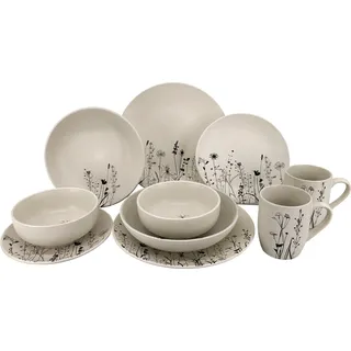 10-teiliges Keramik-Geschirrset Cream Garden (Teller, Schalen, Tassen) - Schwarz, Creme