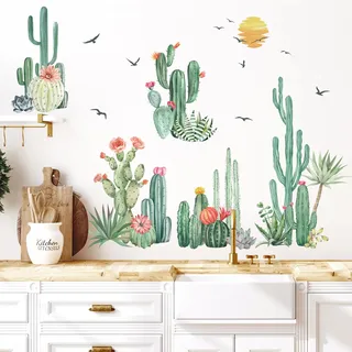 Fufuquare Grüne Kaktus Palmen Wandtattoo Tropische Pflanzen Wandaufkleber Entfernbare und Wasserdichte für Büro Schlafzimmer Wohnzimmer
