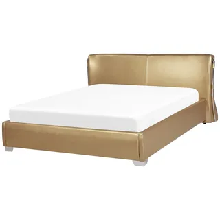 Beliani Lederbett 160/200cm Gold Paris , Goldfarben , Leder , 160x200 cm , Schlafzimmer, Betten