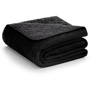 restilo Tagesdecke 260x280 cm Schwarz Bettüberwürf zweiseitig Steppung Velvet Samt Laila