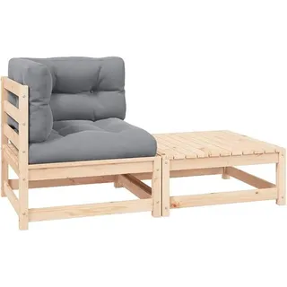 2-TLG. Garten-Lounge-Set mit Kissen Kiefer Massivholz Gartenmöbel Set, Outdoor Balkonset Terrassenmöbel, Gartenlounge Sitzgruppe für Terrasse, Balkon, Garten -A - Grau