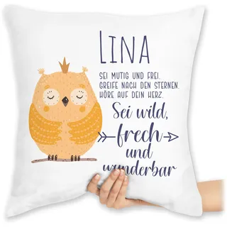 Kissen 40x40 Zierkissen - Eule Eulen Owl Geschenk zur Taufe Geburt Kommunion Konfirmation Jugendweihe - 40 x 40 cm - Weiß - Owls sei wild frech nachteule und wunderbar eulenmotiv nachteulen