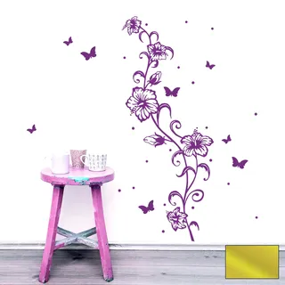 Wandtattoo Wandaufkleber Wandsticker Wandbild Aufkleber Sticker Blumenranke Hibiskus Hawaiiblumen M1804 ausgewählte Farbe: *gold* ausgewählte Größe: *XL - 41cm breit x 120cm hoch*
