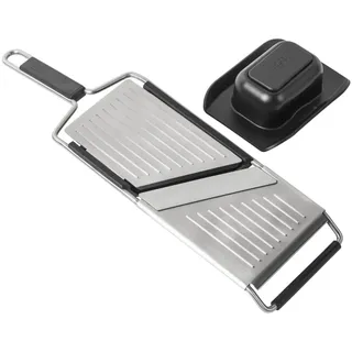 KUHN RIKON ESSENTIAL Mandoline, Edelstahl, scharfe Klinge, stufenlos verstellbar bis 0.5 cm, Silber
