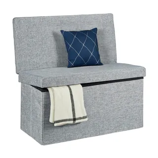 Relaxdays Sitzhocker mit Lehne Leinen 73 x 76 x 38 cm Grau