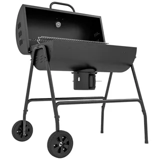 Holzkohlegrill aus Metall BBQ Smoker mit Deckel Thermometer Räder verstellbarer Kohlewanne Griff, fahrbar Grillwagen Holzkohle Grill, Kohlegrill für Barbeque Camping, Terrasse, 95x71,5x102 cm Aosom