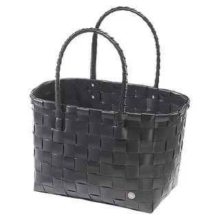 Kobolo Tasche Einkaufstasche Einkaufskorb geflochten Kunststoff Shopper - NOIR XXL - schwarz - Schultertasche Umhängetasche Shoppingbag Bag Transport - Schwarz