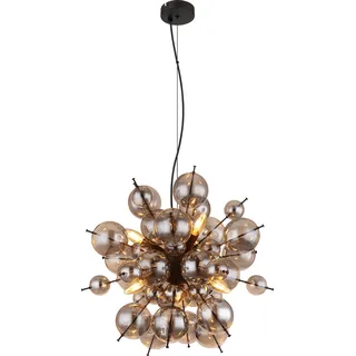 Globo Lighting Hängeleuchte Metall schwarz matt, Glaskugeln rauchfarben, Kabel PVC schwarz, Höhe kürzbar, ø: 550mm, H: 1200mm, Glaskugeln-DM: 24 x 6 cm, 24 x 10 cm, exkl. 6x E14 25W 230V - Schwarz