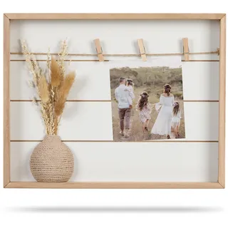 WPAJIRZO 3D Bilderrahmen zum Befüllen - Holz Boho Fotocollage inkl. Trockenblumen Deko - Fotorahmen mit Fotoleine & Klammern für kreative DIY Foto-Gestaltung
