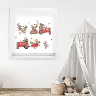 Blindecor Digital | Rollo lichtdurchlässig Bedruckt | Kinderfamilie | Modell F-Tractor Rot | 130 x 180 cm (Breite x Höhe) | Stoffgröße 126 x 175 cm | Fensterrollos