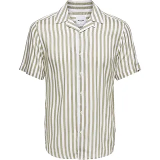 ONLY & SONS Herren Leichtes Kurzarm Hemd mit Resort Kragen Gestreiftes Freizeit Shirt aus Viskose ONSWAYNE, Farben:Beige, Größe Hemd:M