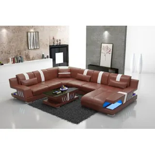 Sofa U Form Ledersofa Design Modern Couch - Braun, Weiß
