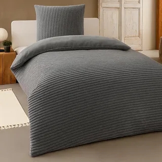 Heimtexland Winter Bettwäsche Cord kuschelig weich und warm Cashmere Touch Wende Bettbezug 80x80 I 155x220 Super Soft temperaturausgleichend atmungsaktiv Teddy Plüsch Kord Typ768 Anthrazit - Dunkelgrau