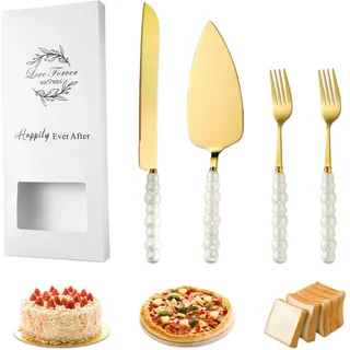 LCUHAVA Tortenheber Inkl Tortenheber Gold Tortenmesser Rostfreie Stähle Dessertspachtel Ist Das Perfekte Geschenk für Hochzeiten, Jahrestage und Geburtstage Ideales Hochzeitsgeschen Frischvermählte