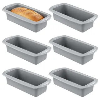 MUKSEUT 6 Stück Silikon Brotbackform Kasten 28x14.5x6.3cm, Rechteckig Backform Silikon Kastenform Brot, Grau Silikonbackform für Brot, Toastbrot, Kuchen, Brownies