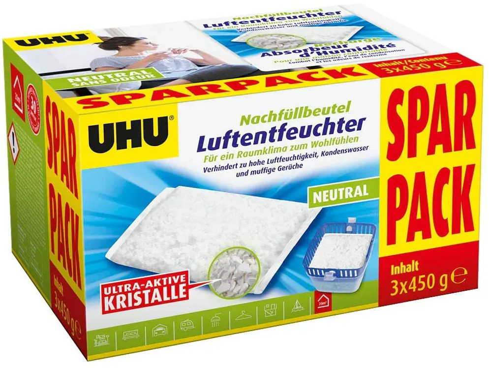 Bild von Luftentfeuchter Nachfüllbeutel, Verhindert Feuchtigkeit und muffige Gerüche, 3 x 450 g