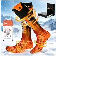 Beheizbare Socken für Herren Damen mit App-Steuerung, 2 × 8000mAh 5V Akku | 4 Wärmeeinstellungen, 6 Timer-Stufen & 360° Heizung Beheizte Socken, bis zu 70°C, für Skifahren Radfahren Camping