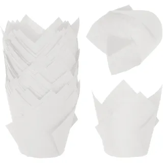QUARKZMAN 50 Stück Tulpen Backförmchen Cupcake Muffin-Förmchen aus fettdichtem Papier für Hochzeit Geburtstagsfeiern Festivals Weihnachten, Weiß