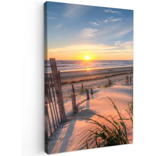 MuchoWow Leinwandbild Strand - Meer - Düne - Sonnenuntergang - Landschaft Deko XXL 80x120 cm , Beige , Textil , Kiefer , Abstrakt , Rechteckig , 80x120 cm , FSC 100% , gerahmt , Bilder & Rahmen, Bilder, Leinwandbilder