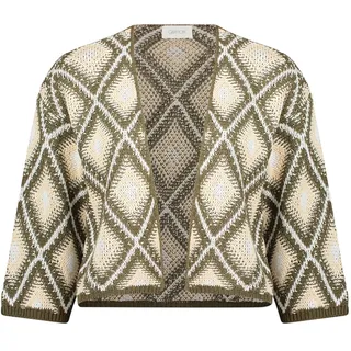 Cardigan CARTOON "Strick-Cardigan mit Jacquard", Damen, Gr. 46, grün (khaki, beige), Obermaterial: 50% Baumwolle CO. 50% Polyacryl PAN., Strickjacken Cardigan