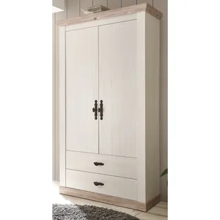 Garderobenschrank "Rovola" Pinie weiß / Oslo Pinie Landhaus Garderobe Schuhschrank - Weiß, Naturbelassen