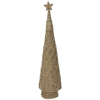 Dekoleidenschaft Tanne "Flechtkunst" 97 cm hoch, künstlicher Weihnachtsbaum aus Seegras, Tannenbaum Alternative mit Holz-Stern, Kunstbaum Weihnachten
