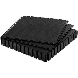 Vevor PVC Garagenboden, 16er-Pack 513x513x5 mm, Werkstattboden, Industrieboden, Klick Verlegung, rutschfeste PVC-Matten mit Diamantplatte für Werkstatt, Lager, Werkzeugraum, Schwarz