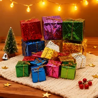 66 PCS Deko Geschenkpäckchen, Geschenkbox Anhänger Bunte, Mini Geschenkboxen Weihnachten, Miniatur Weihnachtsdeko Geschenkbox, Klein Geschenkpäckchen Ornamente, für Dekoration Tannenbaum Schmuck