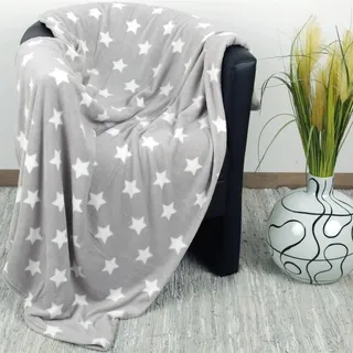 Bestlivings Kuscheldecke XXL (180x220 cm) - Hellgrau - Flauschdecke Microfaser-Decke mit Sternen-Muster, große weiche Wohn-Decke zum kuscheln