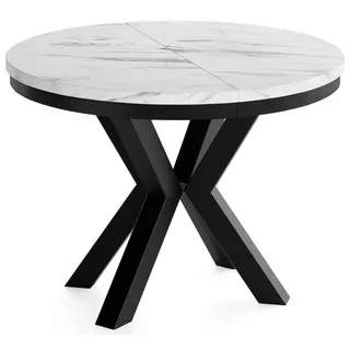 WFL Group Esstisch Clara runder ausziehbarer, Marmor Weiß 120-200/120/76 cm , Ecru , Metall , Rund,Rund , 200x76x120 cm , Esszimmer, Esstische