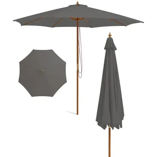FANTASK Sonnenschirm aus Holz, Ø 300 cm, Gartenschirm, Balkonschirm, Marktschirm für Garten, Balkon, Terrasse, Pool (Grau)