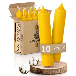 Kerzenfeld® Kurze Stabkerzen Gelb, 2-fach getaucht, 10cm x 2,2cm | Made in Germany, Bunte Kleine Kerzen - Ohne Tropfen & Rußen - RAL-Zertifizierte Tafelkerzen, Tischdeko für Zuhause oder Event