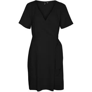VERO MODA Damen Vmmymilo Wide Wrap Knee Dress WVN Ga Kleid, Schwarz, S EU