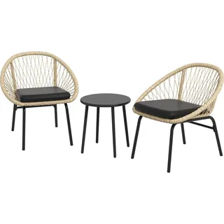 3-Tlg. Rattan Gartenmöbel-Set, Balkonmöbel-Set Mit Couchtisch, 2 Stühlen, Sitzgarnitur Mit Kissen, Polyester, Gelb