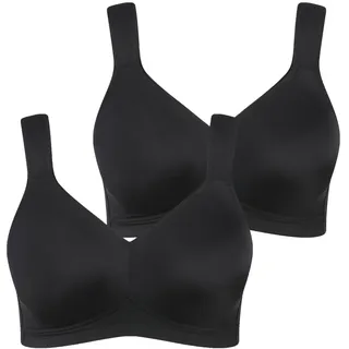Ulla Popken Damen große Größen Übergrößen Plus Size Mikrofaser-BH, 2-er Pack, ohne Bügel, vorgeformte Cups schwarz 120E 793032130-120E